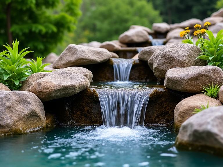 Pemasangan air terjun hiasan taman