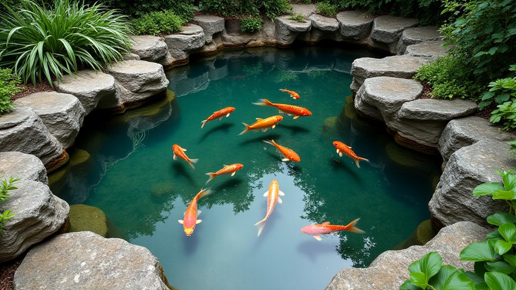 Kolam koi elegan dengan biodiversiti